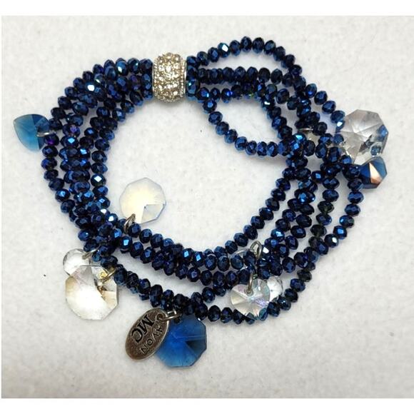 Avon MC 2013 Mariah Carey Blue Crystal Beaded Charm Multistrand Stretch Bracelet - Picture 1 of 6